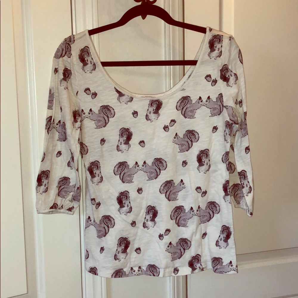 Anthropologie 3/4 sleeve whimsical squirrel shirt